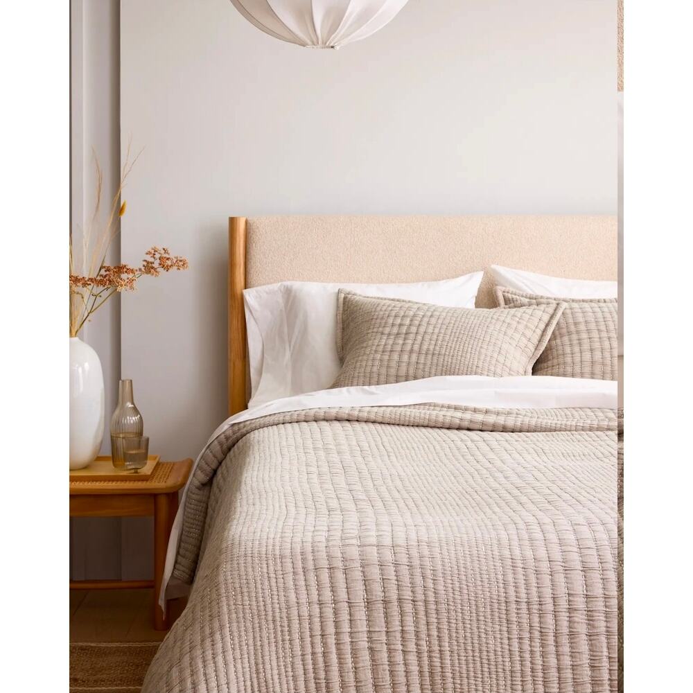 NWOT Quince 100% Organic Cotton Channel Stitch Coverlet Set King Cal King Taupe - Picture 4 of 10